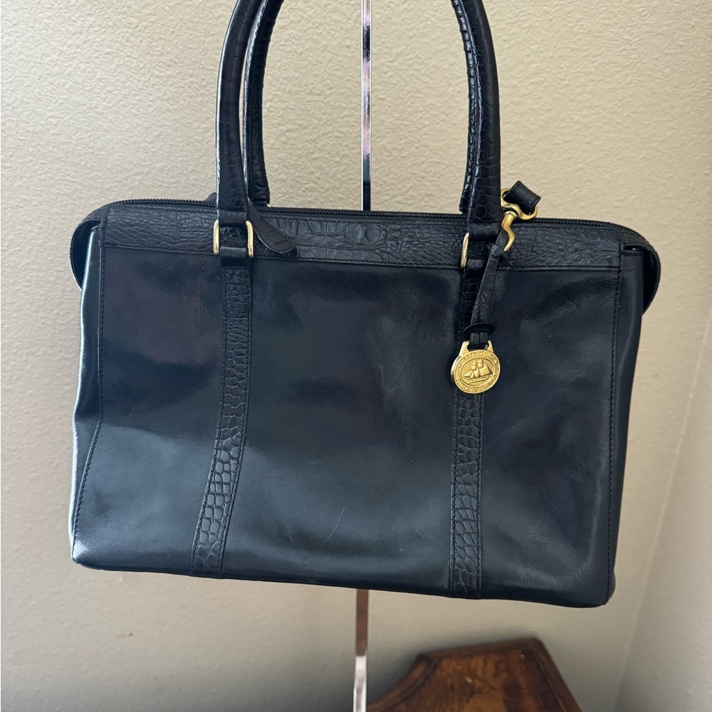 BRAHMIN Elegant Black Leather Crossbody Tote Bag with Croc Print Trim NWOT